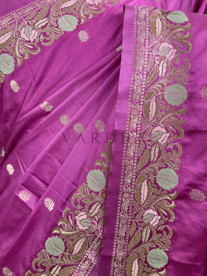 Lilac Traditional Jamawar Satin Saree for Weddings &amp; Celebrations