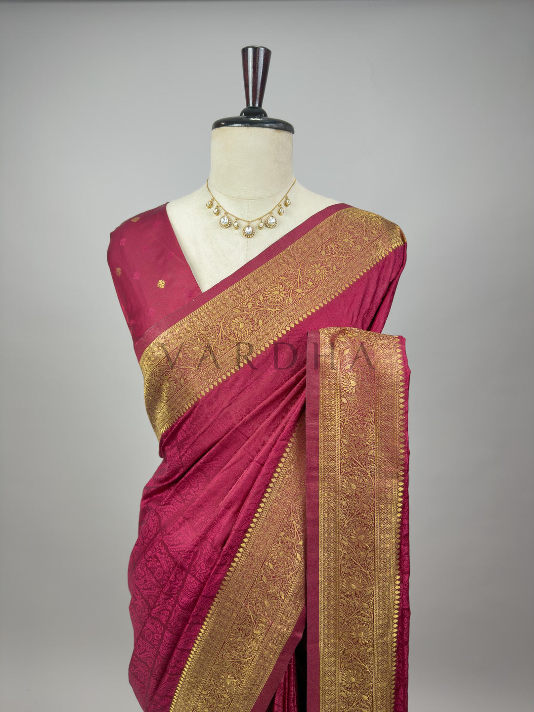 Maroon Banarasi Satin Silk Saree with Gold Zari
