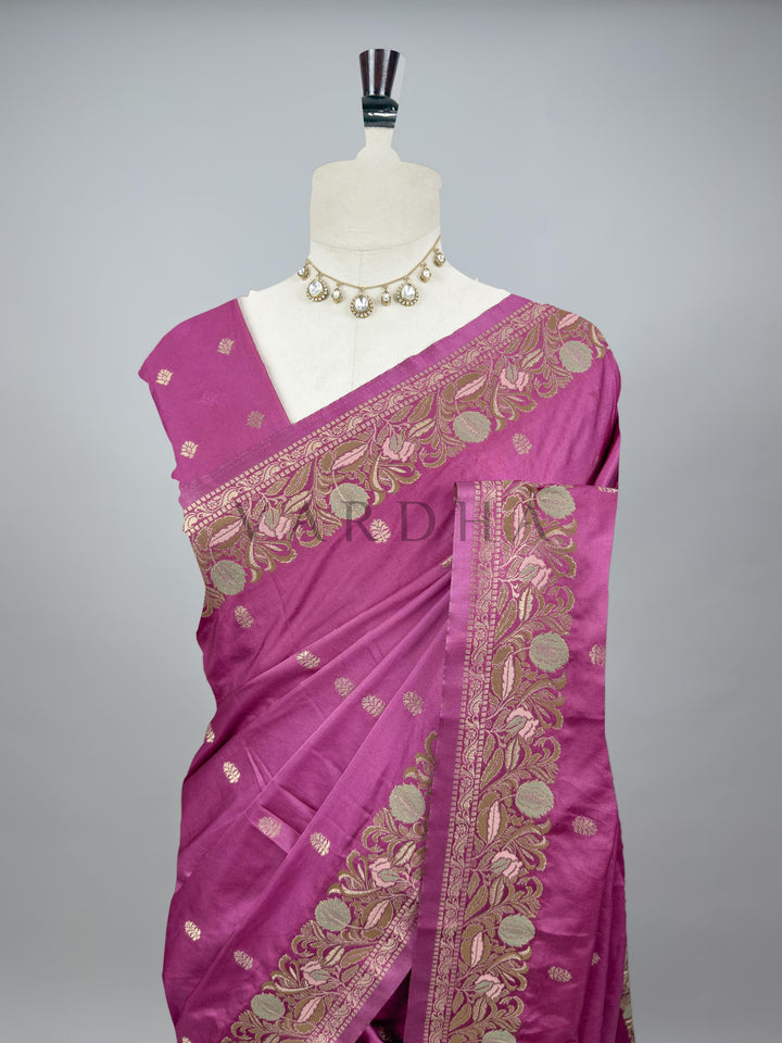 Lilac Traditional Jamawar Satin Saree for Weddings &amp; Celebrations