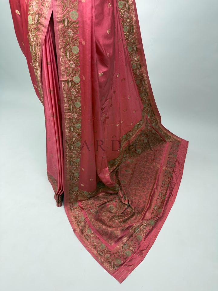 Neon Fuchsia Traditional Jamawar Satin Saree for Weddings &amp; Celebrations