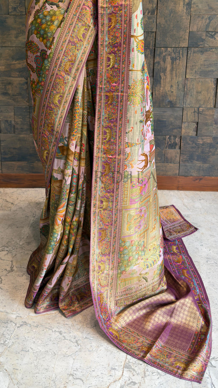 Lilac Mughal Motif Banarasi Katan Silk Saree with Tissue Blouse