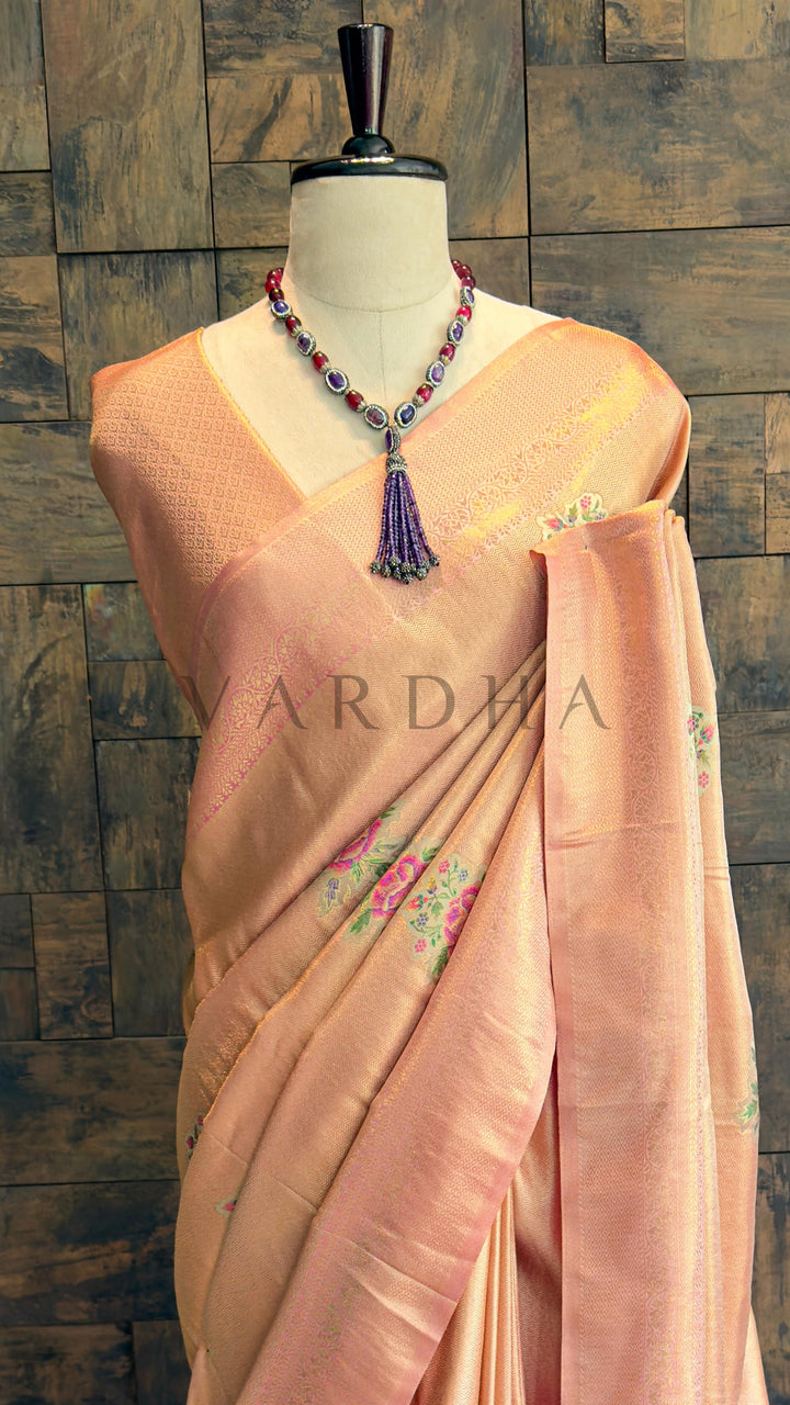 Cream Kalamkari Art Silk Saree with Woven Zari Work