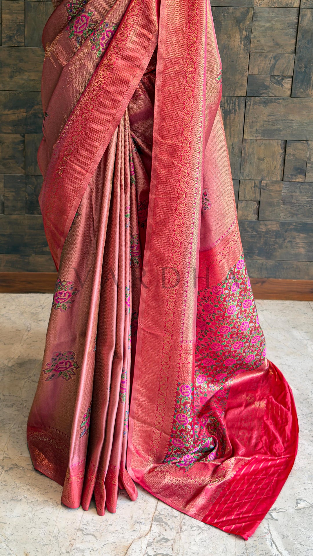 Lilac–Pink Kalamkari Art Silk Saree with Woven Zari work