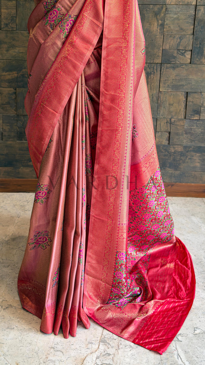 Lilac–Pink Kalamkari Art Silk Saree with Woven Zari work