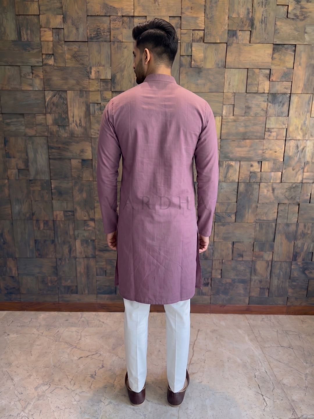 Dusty Mauve Pink Textured Cotton Kurta with Metallic Loop Placket