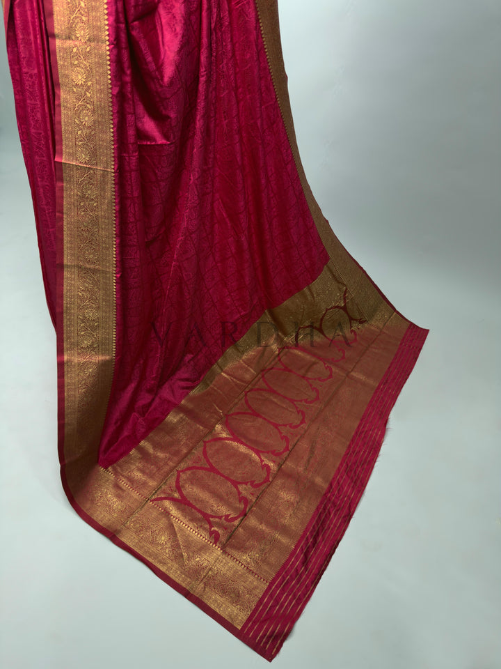 Rani Pink Banarasi Satin Silk Saree with Gold Zari