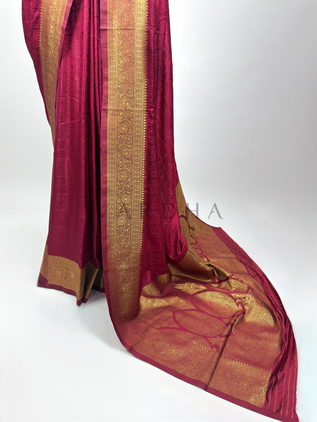 Maroon Banarasi Satin Silk Saree with Gold Zari