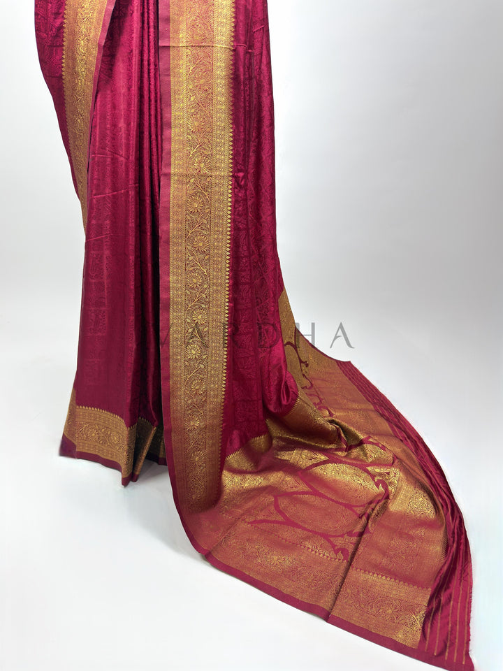 Maroon Banarasi Satin Silk Saree with Gold Zari