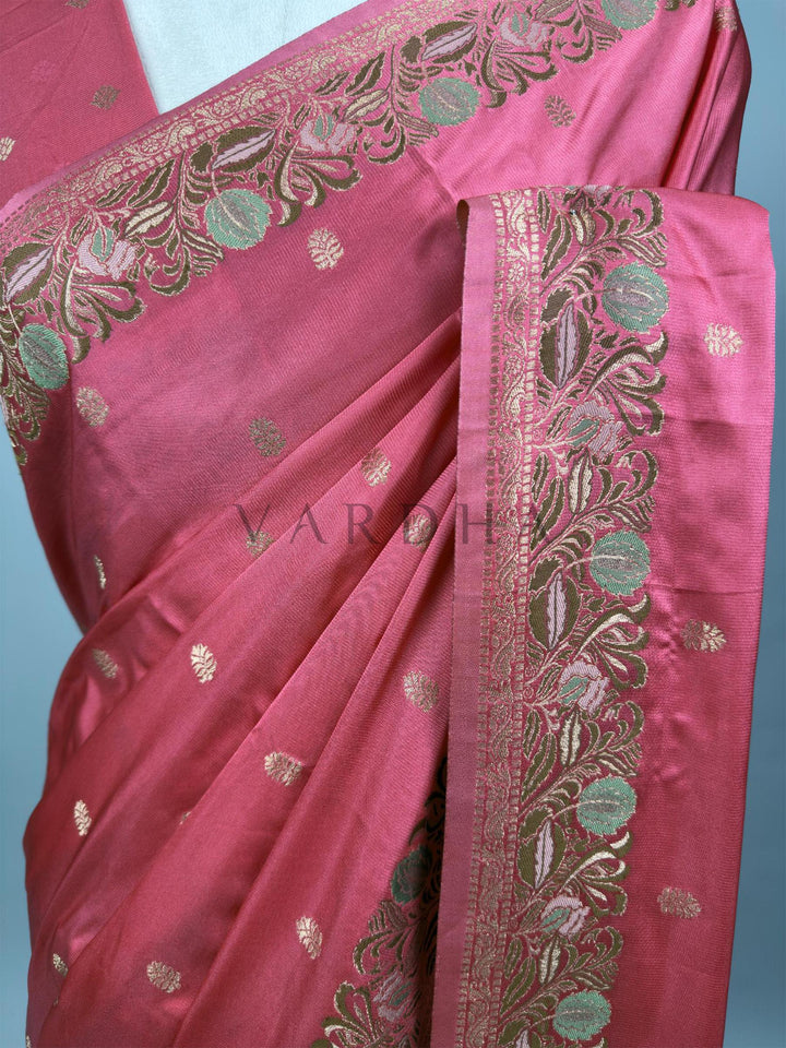 Neon Fuchsia Traditional Jamawar Satin Saree for Weddings &amp; Celebrations