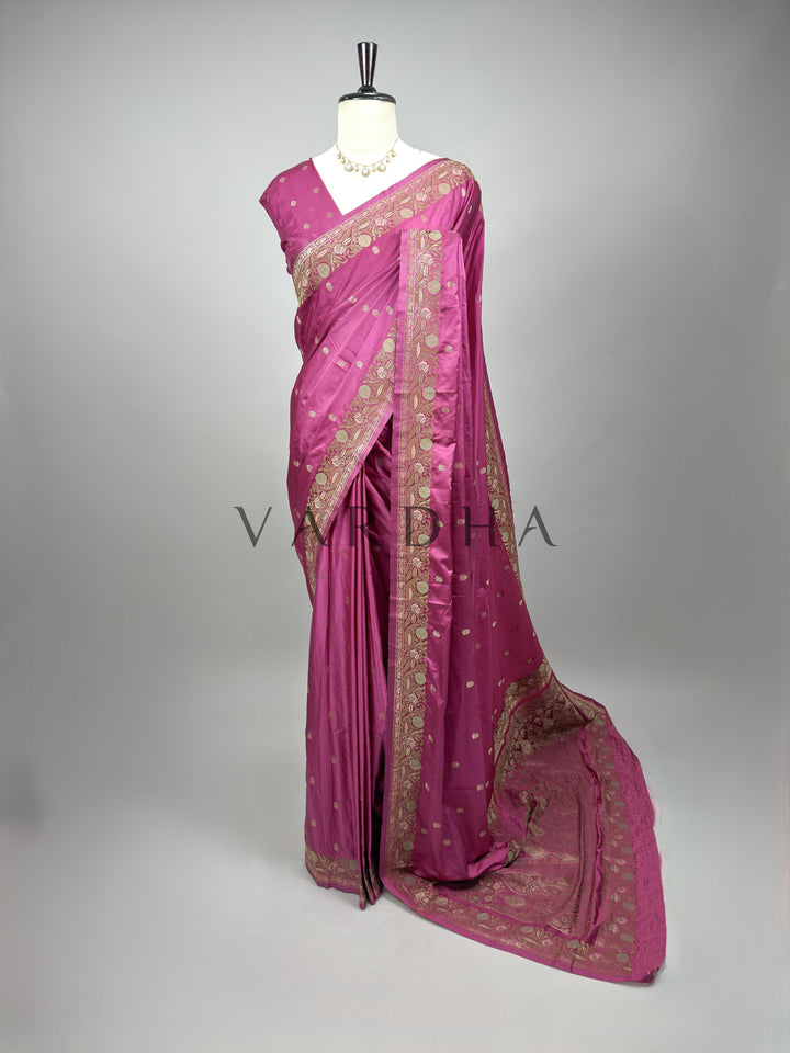 Lilac Traditional Jamawar Satin Saree for Weddings &amp; Celebrations