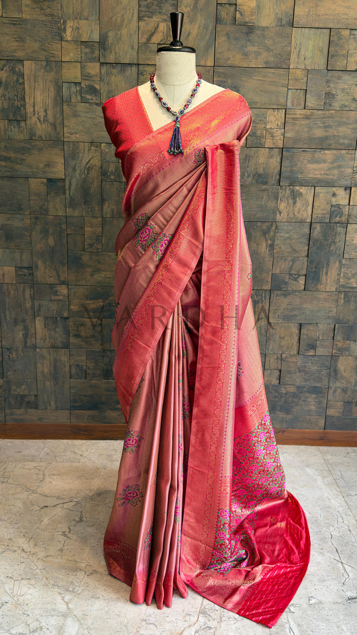 Lilac–Pink Kalamkari Art Silk Saree with Woven Zari work