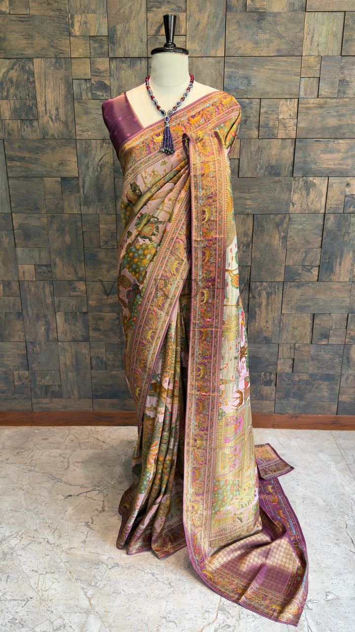 Lilac Mughal Motif Banarasi Katan Silk Saree with Tissue Blouse