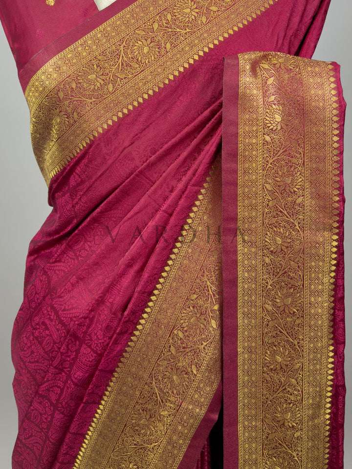 Maroon Banarasi Satin Silk Saree with Gold Zari