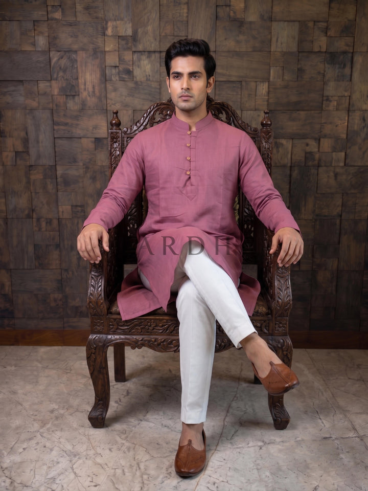 Mauve Pink Textured Cotton Kurta with Rustic Loop Placket