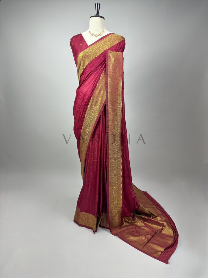 Maroon Banarasi Satin Silk Saree with Gold Zari