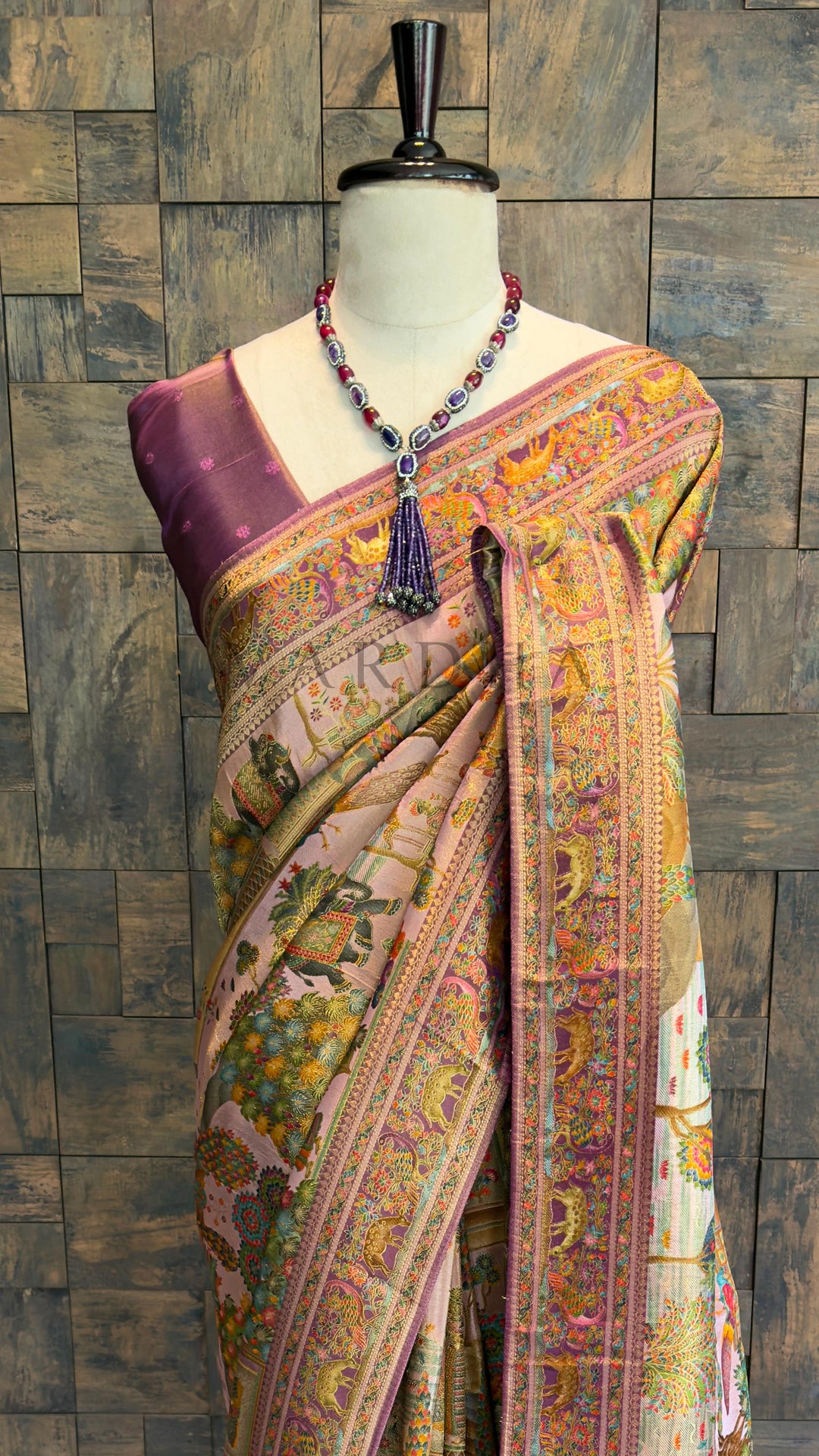 Lilac Mughal Motif Banarasi Katan Silk Saree with Tissue Blouse