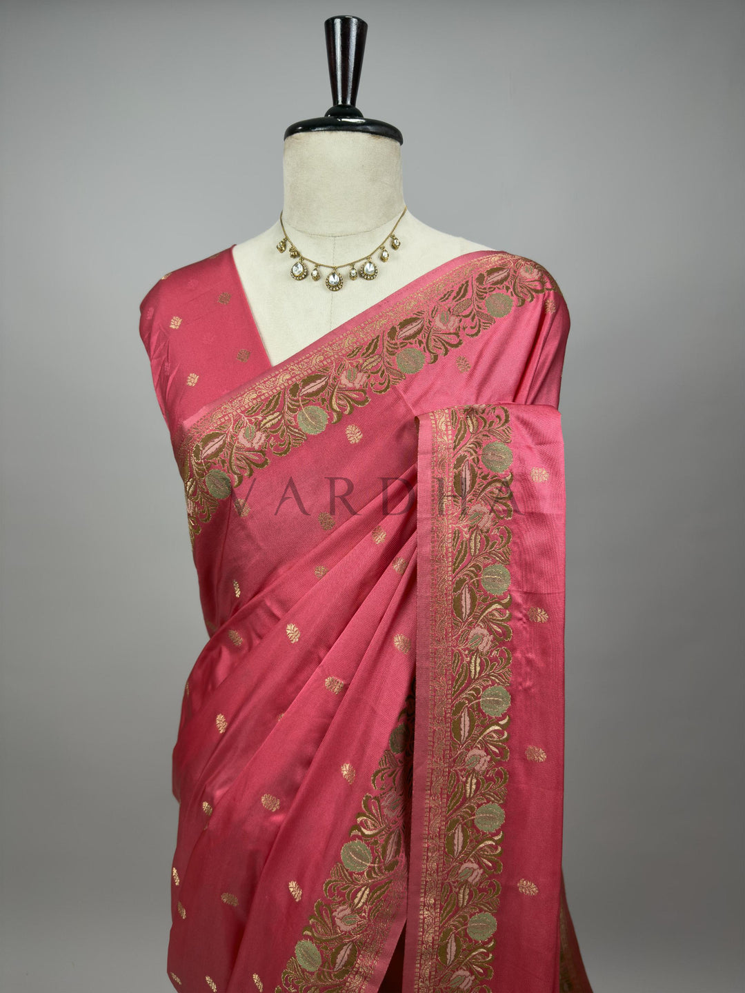Neon Fuchsia Traditional Jamawar Satin Saree for Weddings &amp; Celebrations