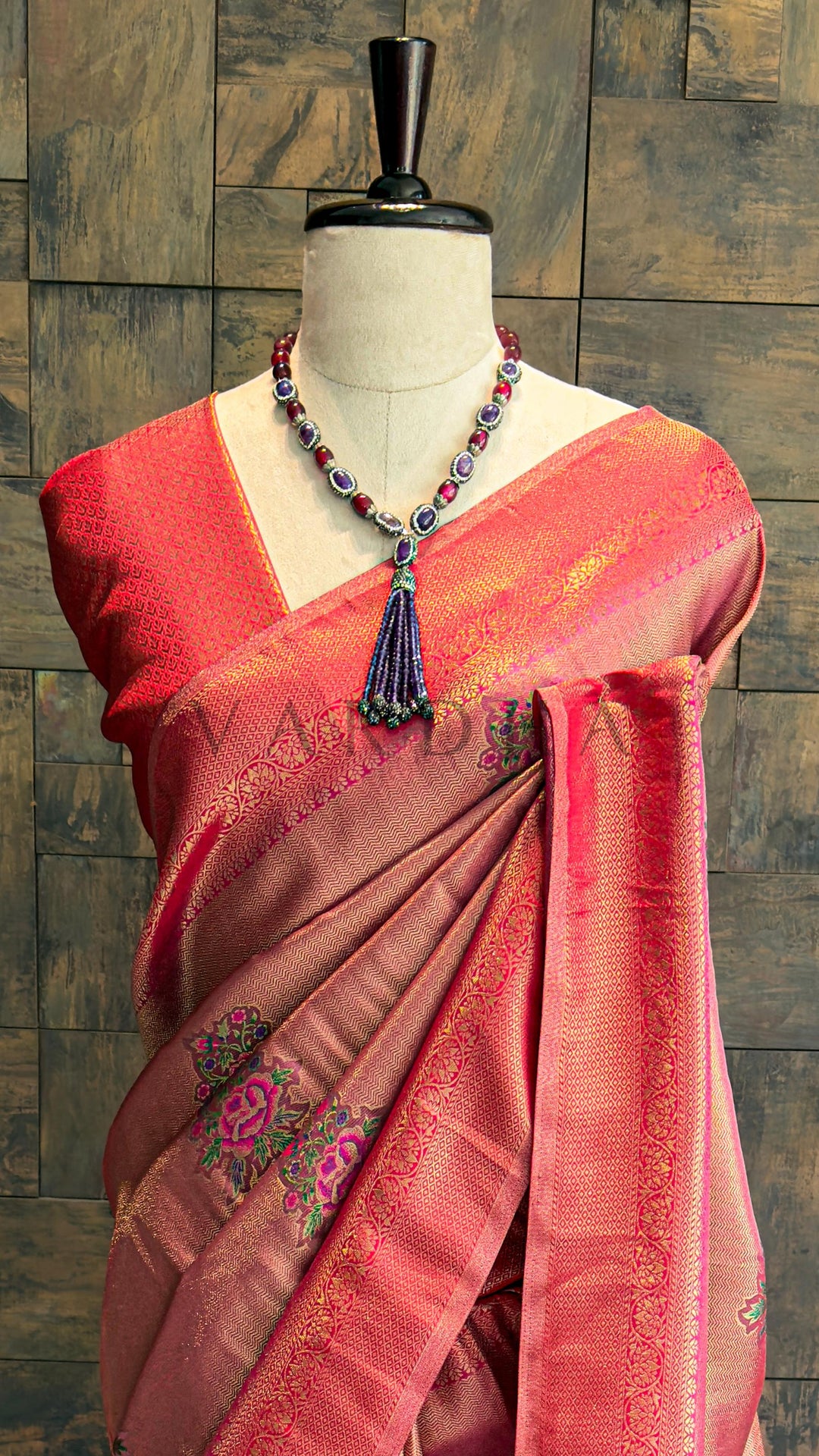 Lilac–Pink Kalamkari Art Silk Saree with Woven Zari work