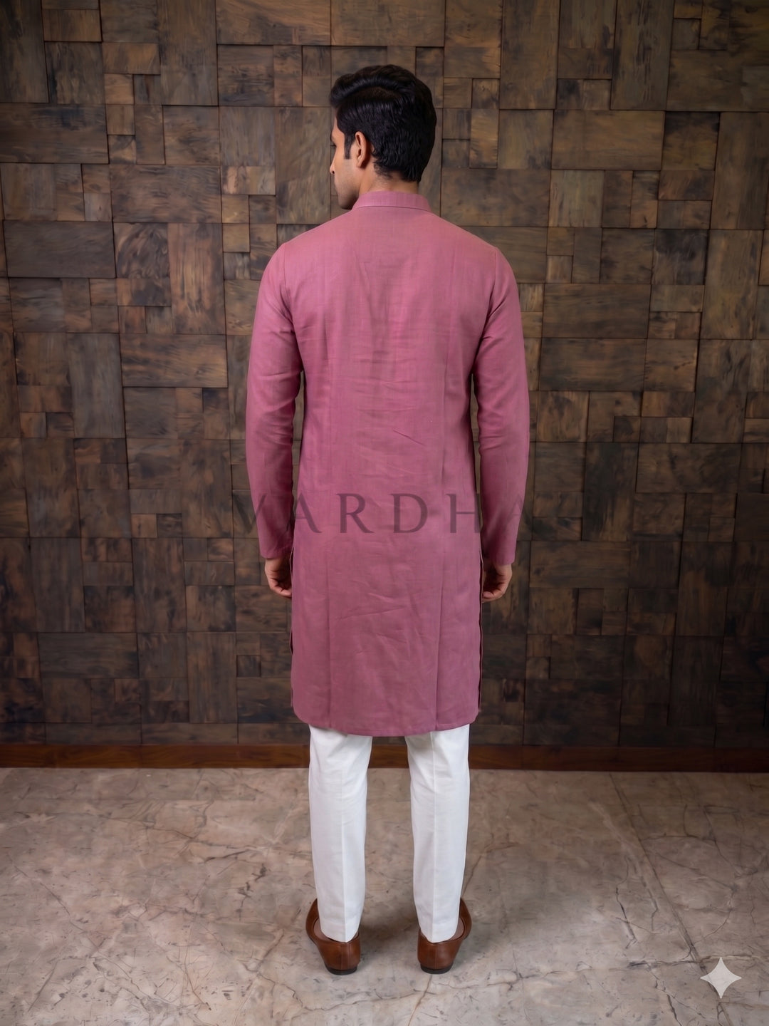 Mauve Pink Textured Cotton Kurta with Rustic Loop Placket