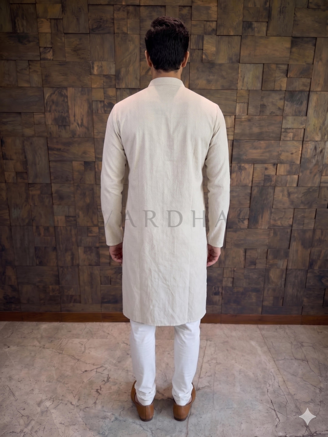 Light Grey Textured Cotton Kurta with Rustic Loop Placket
