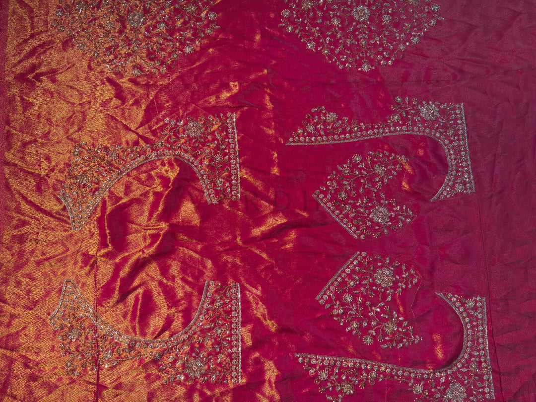 Pink Kanjivaram Handwork Saree with Gold Zari Jaal &amp; Scalloped Zircon Border