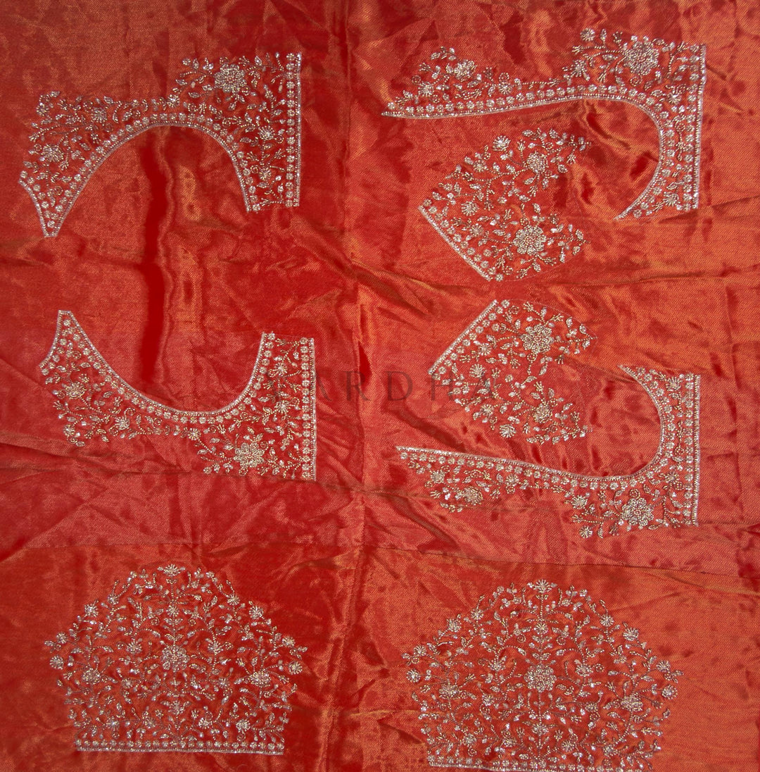 Crimson Red Kanjivaram Saree with Gold Zari Jaal &amp; Scalloped Zircon Border