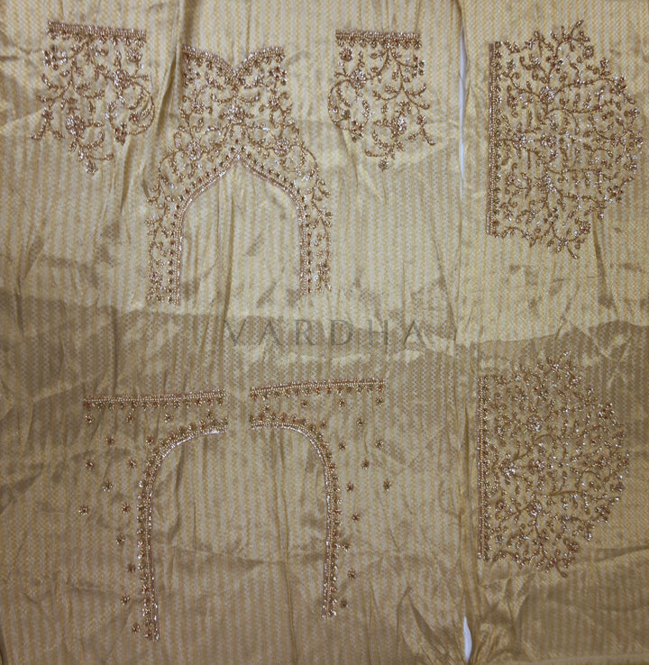 Cream Viscose Handwork Saree with Woven Chevron &amp; Pearl Embroidery