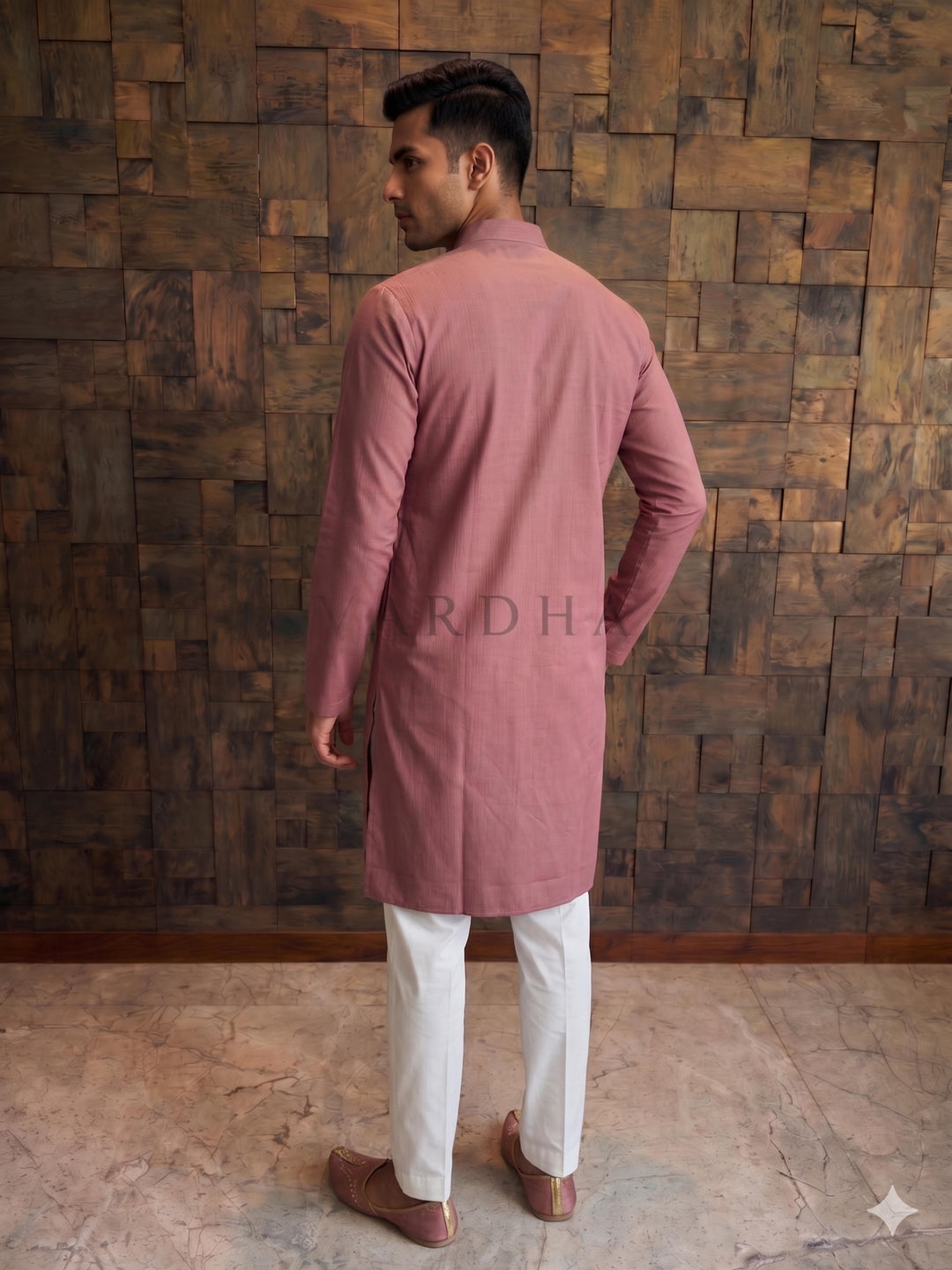 Mauve Pink Cotton Kurta with Heavy Scalloped Gold Zari Yoke