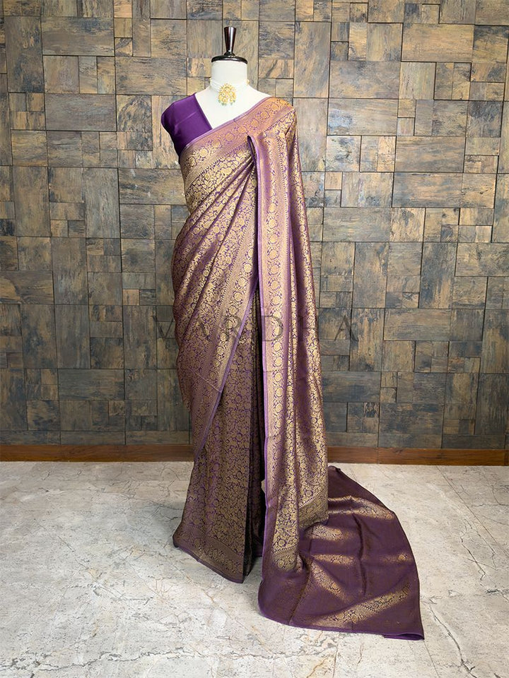 Royal Purple Golden Zari Pure Mysore Silk Saree
