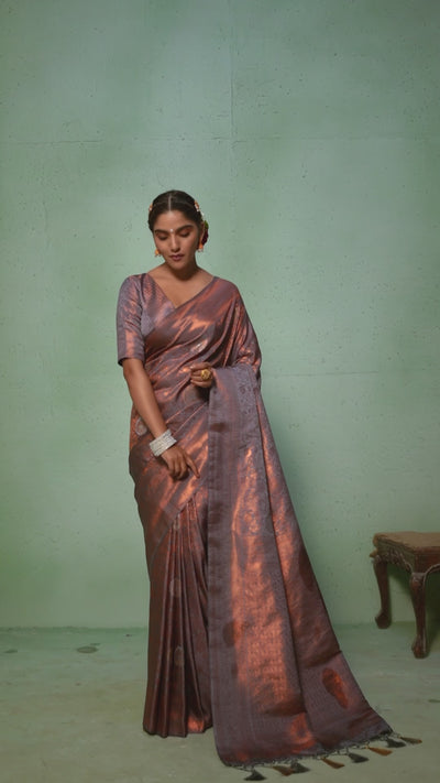 Slate Grey Copper Zari Kanjeevaram Silk Saree