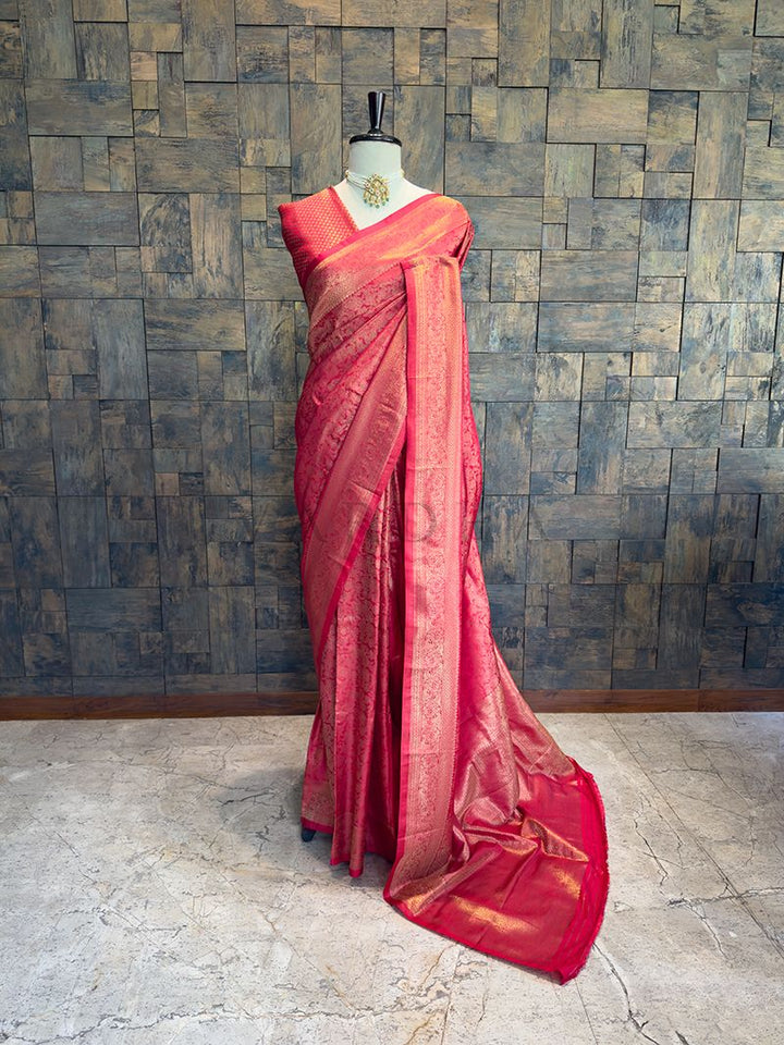 Rani Pink Golden Zari Kanjivaram Silk Saree