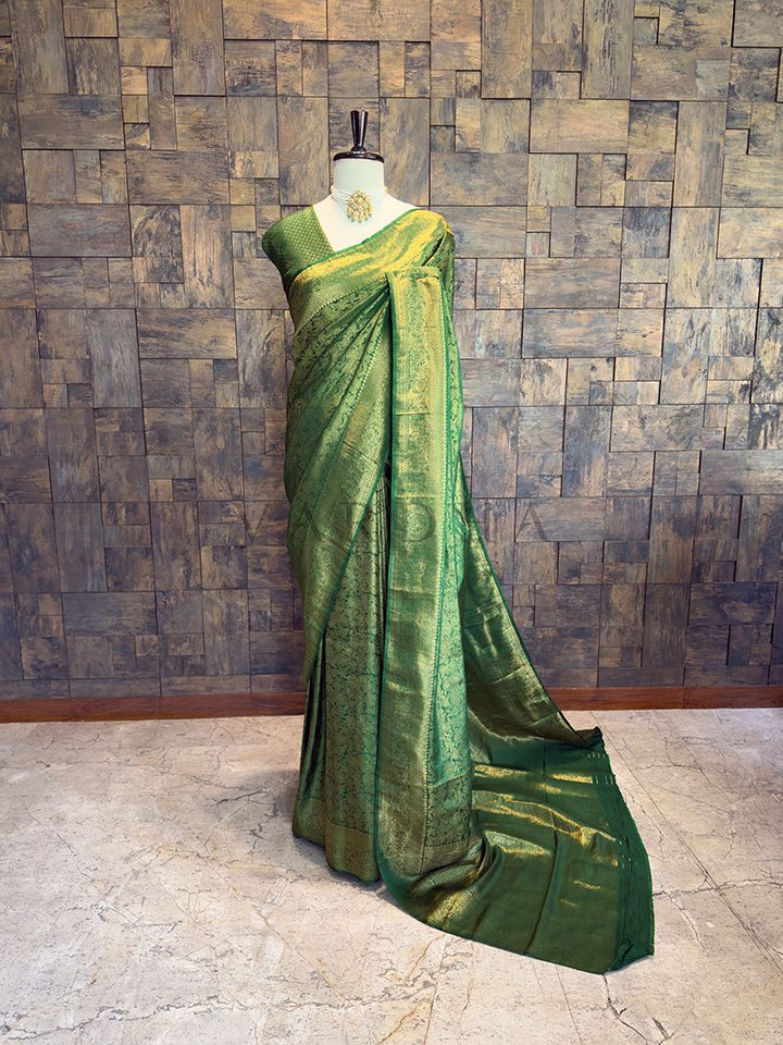 Emerald Green Kanjivaram Silk Saree with Gold Zari Weave