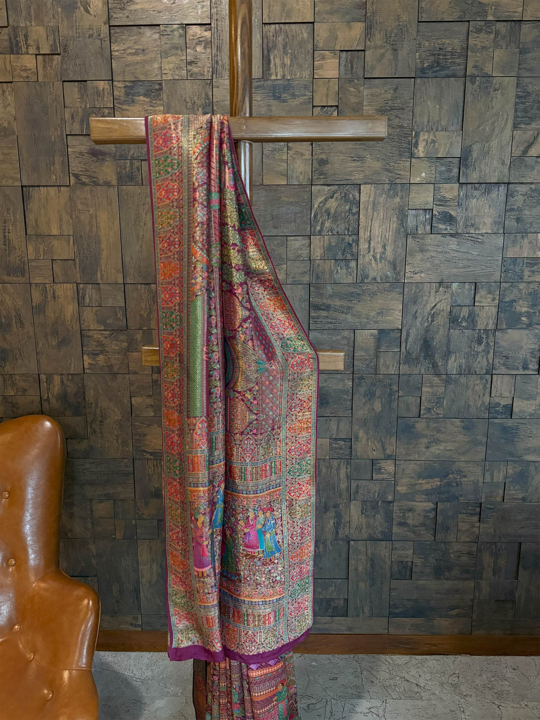 Wine Banarasi Katan Silk Saree | Darbari Style with Traditional Kalamkari Zari Work