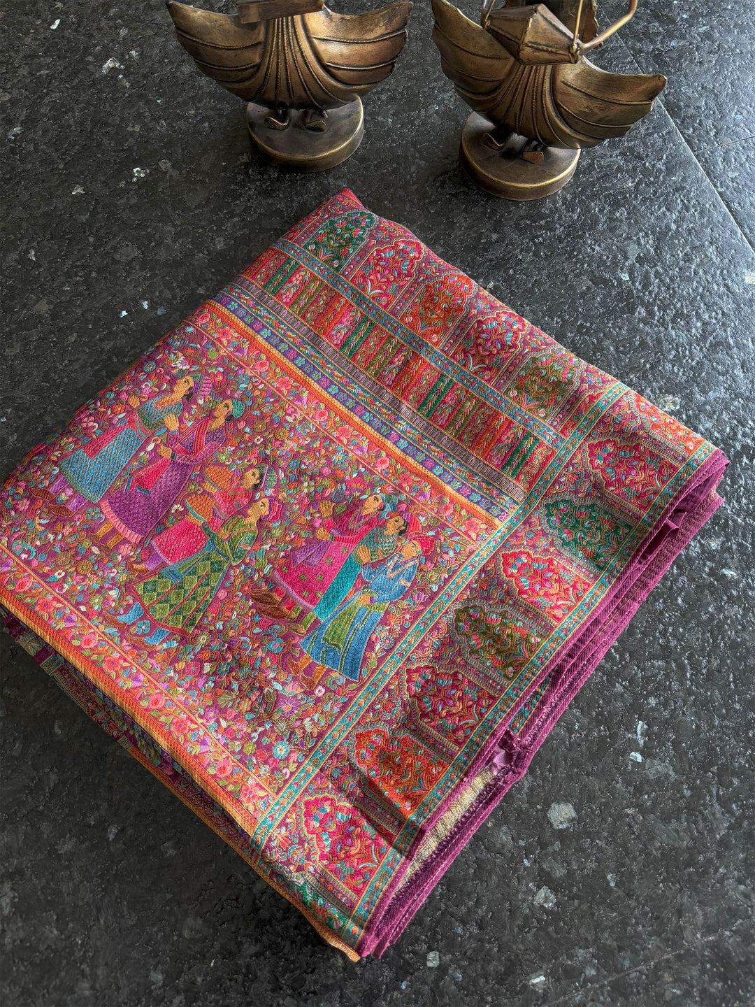 Wine Banarasi Katan Silk Saree | Darbari Style with Traditional Kalamkari Zari Work