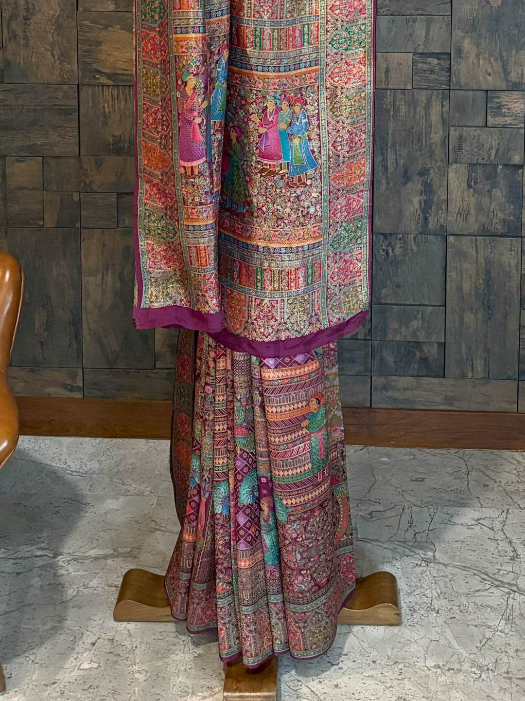Wine Banarasi Katan Silk Saree | Darbari Style with Traditional Kalamkari Zari Work