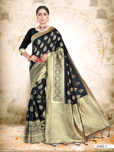 Black Woven Banarasi Saree - House of Vardha