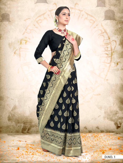 Black Woven Banarasi Saree - House of Vardha