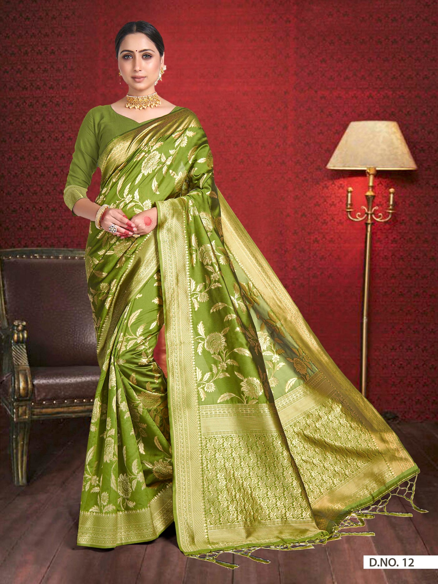 Olive Green Woven Banarasi Saree