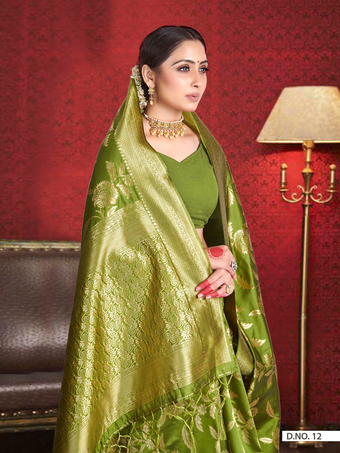 Olive Green Woven Banarasi Saree