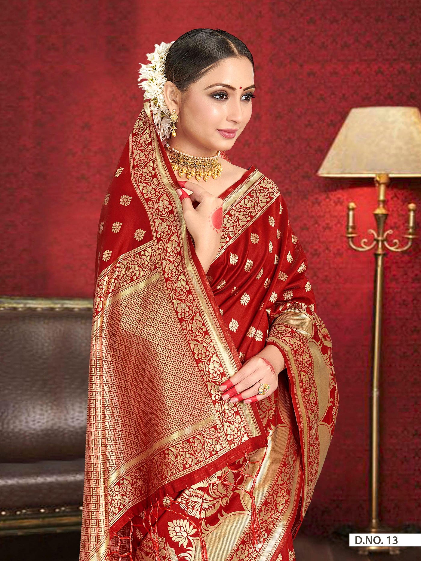 Crimson Red Woven Banarasi Saree - House of Vardha