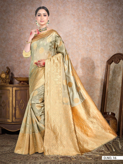 Oyster Yellow Woven Banarasi Saree