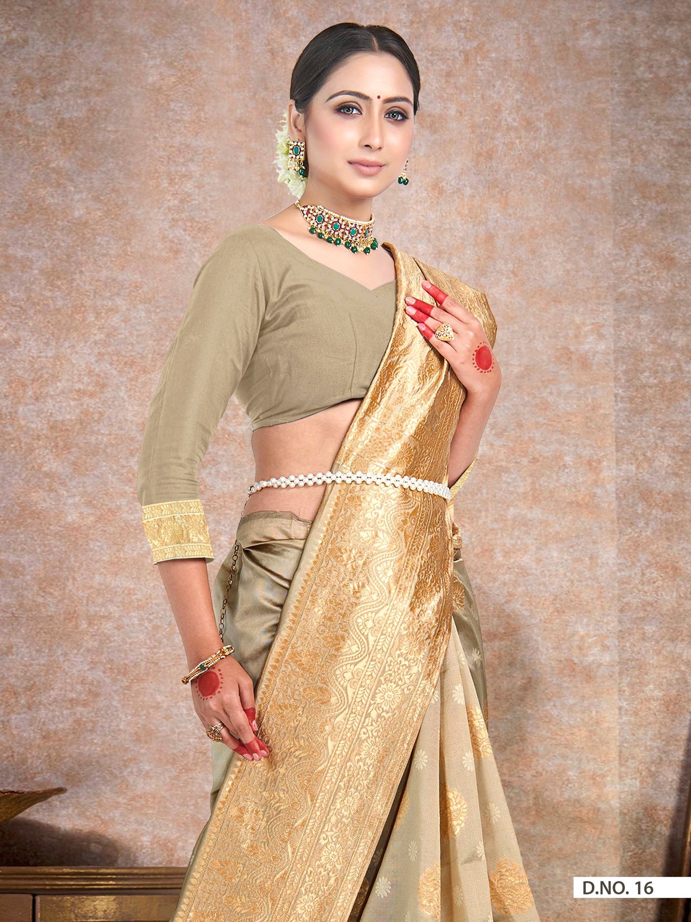 Oyster Yellow Woven Banarasi Saree