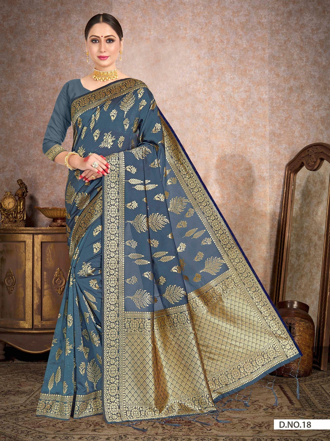 Aegean Blue Woven Banarasi Saree - House of Vardha
