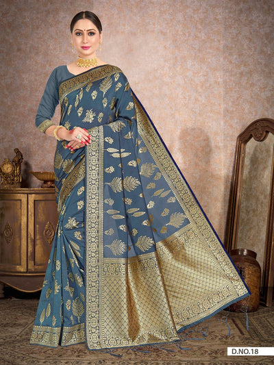 Aegean Blue Woven Banarasi Saree - House of Vardha