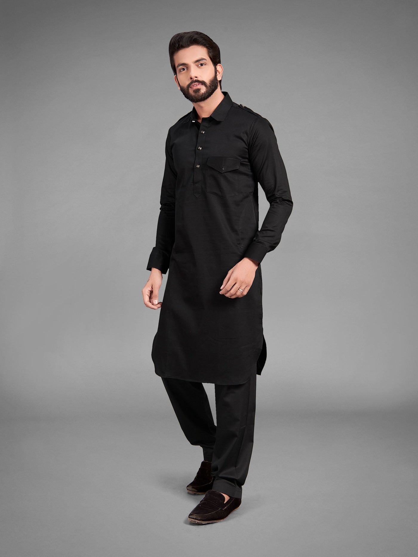 Black Pathan Suit Kurta Set