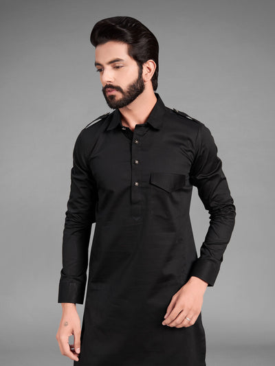 Black Pathan Suit Kurta Set