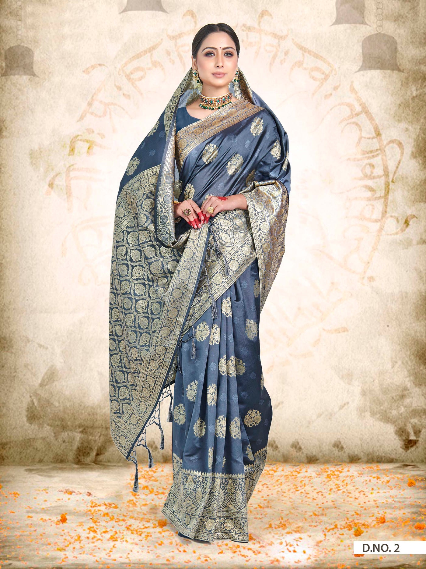 Slate Grey Woven Banarasi Saree