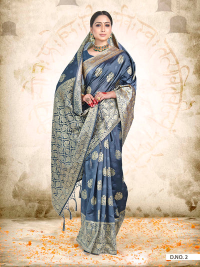 Slate Grey Woven Banarasi Saree