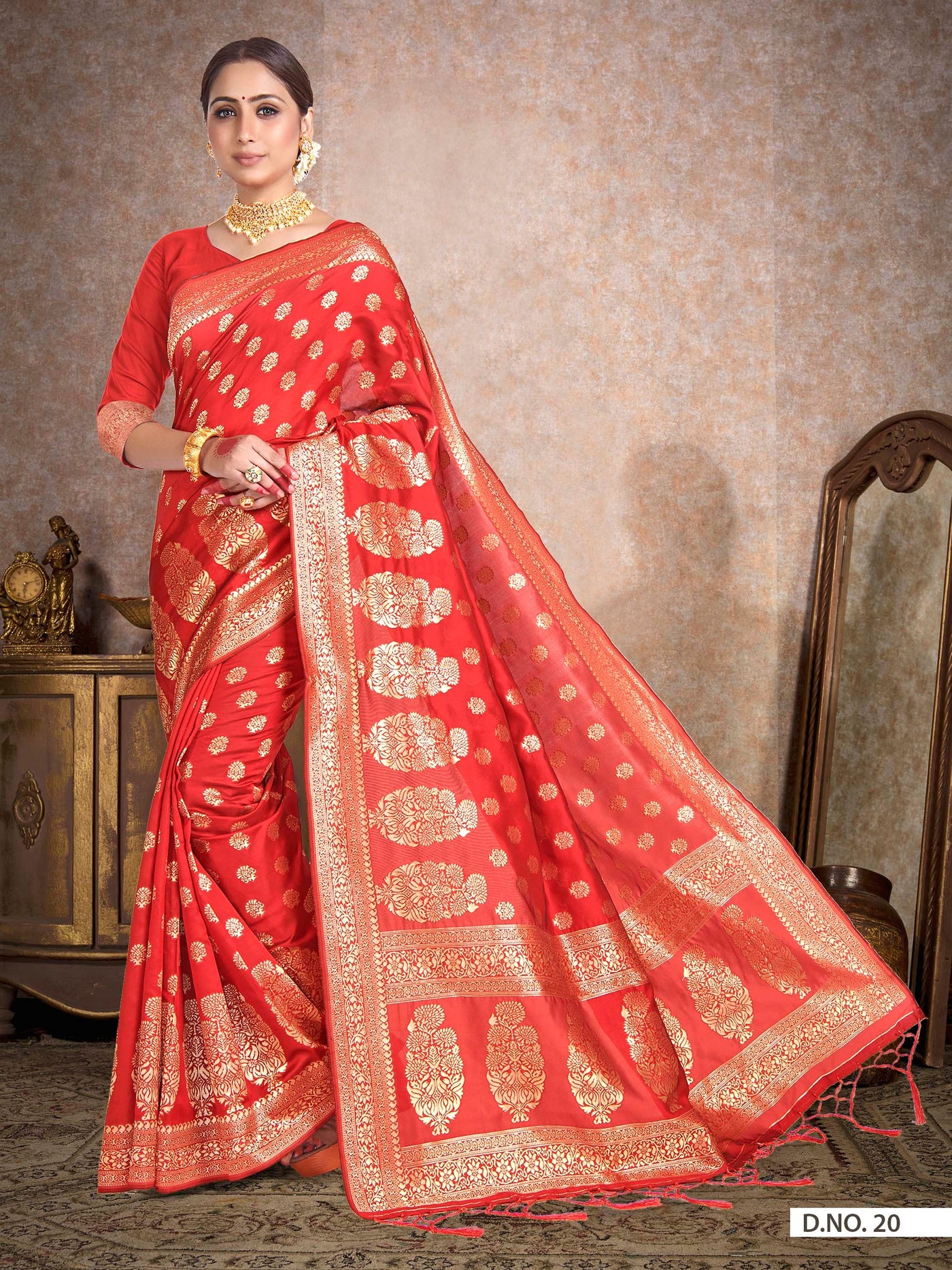 Scarlet Red Woven Banarasi Saree