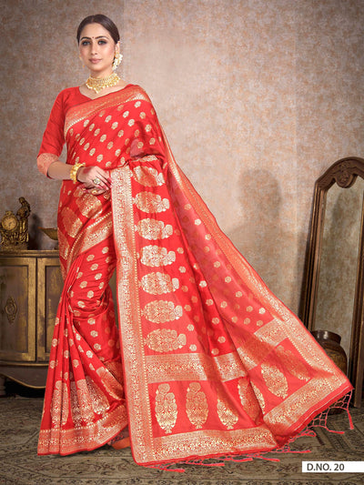 Scarlet Red Woven Banarasi Saree